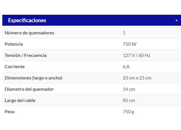 Parrilla eléctrica de 1 quemador - CON 5 NIVELES DE TEMPERATURA