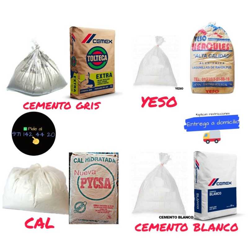 Cemento, Cal, Yeso y Cemento Blanco POR KILO