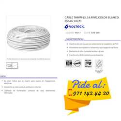 ROLLO de CABLE Cal14 AWG, COLOR BLANCO - 100 M