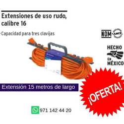 Extensión eléctrica de 15 mts uso rudo